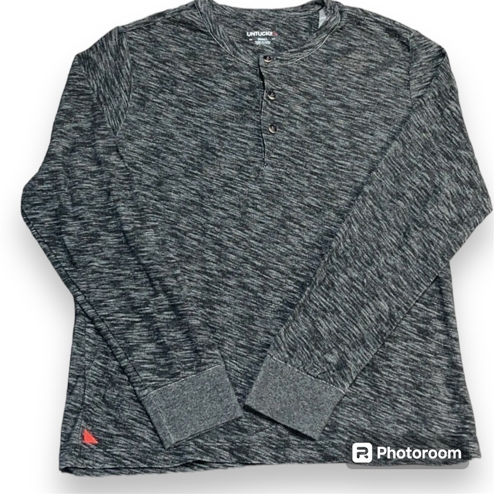 Untuckit Peruvian Cotton Men’s Henley heathered black , long sleeve, size XXXL